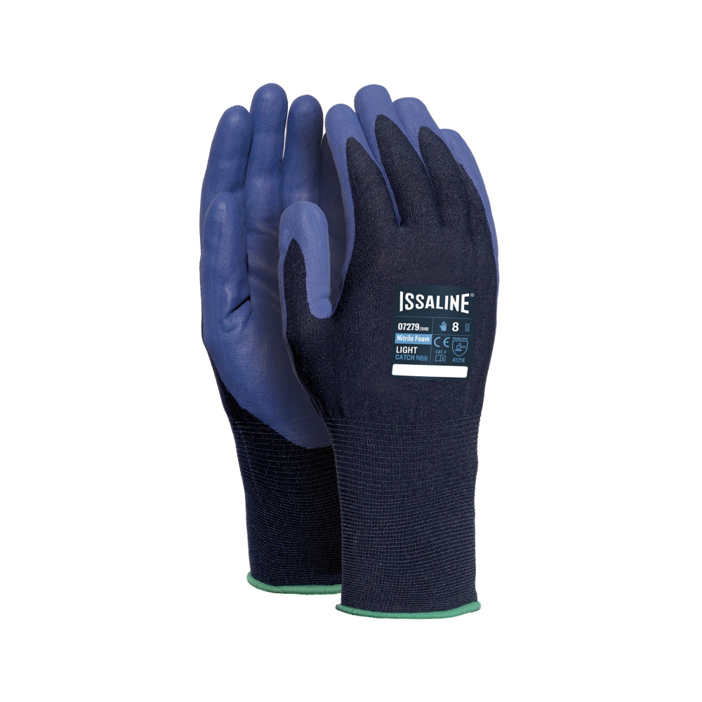 Guanto Issa, 07279,  tessuto Nylon , palmo  rivestito in nitrile colore blu, guanto colore nero, non indossato