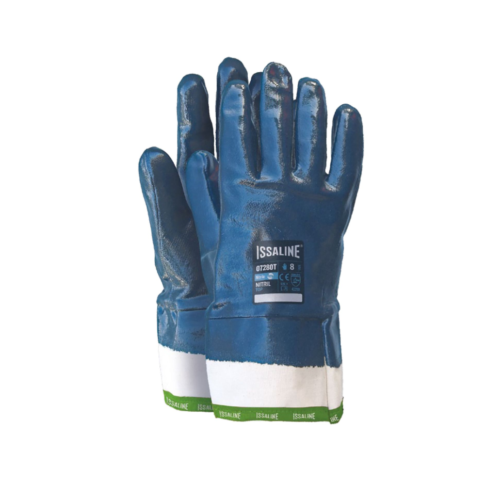 Guanto Issa, 07280T,  tessuto tela/cotone, interamente rivestito in nitrile colore blu, guanto colore bianco, non indossato