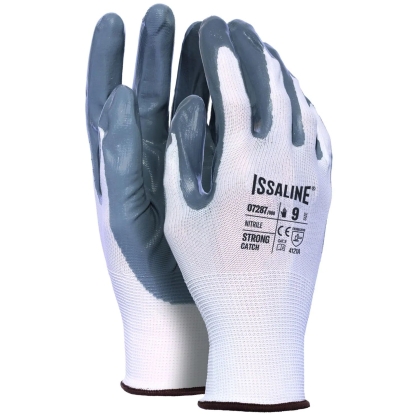 Guanto Issa, 07287,  tessuto Nylon e poliestere, palmo rivestito NBR  colore grigio, guanto colore bianco, non indossato