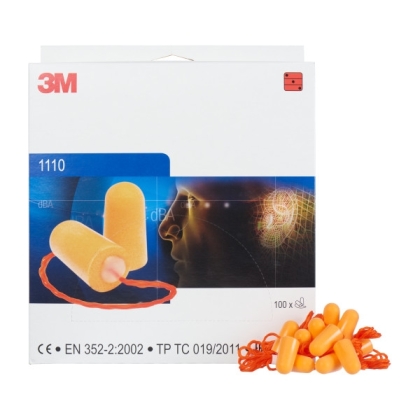 Inserti auricolari, 3M, 1110, colore arancione, con cordicella, protezione 35 dB, scatola da 100 paia