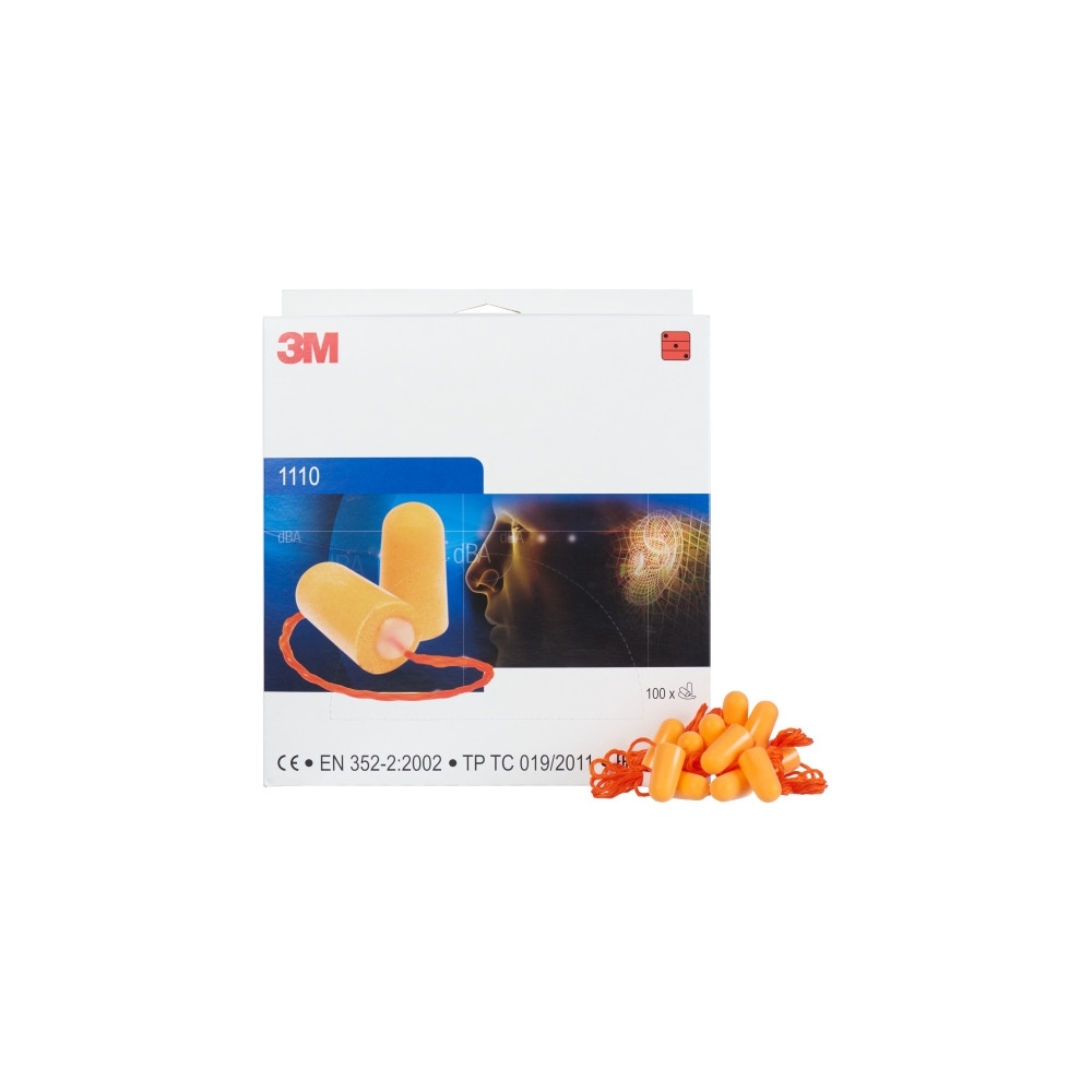 Inserti auricolari, 3M, 1110, colore arancione, con cordicella, protezione 35 dB, scatola da 100 paia