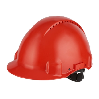 Elmetto, 3M, G3000CUV-RD, colore rosso, regolazione con cinturino, ventilato, fascia antisudore in plastica