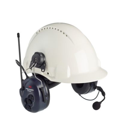 Cuffie auricolari, 3M, PELTOR, per attacco per elmetto, colore blu, attaccato a un casco bianco
