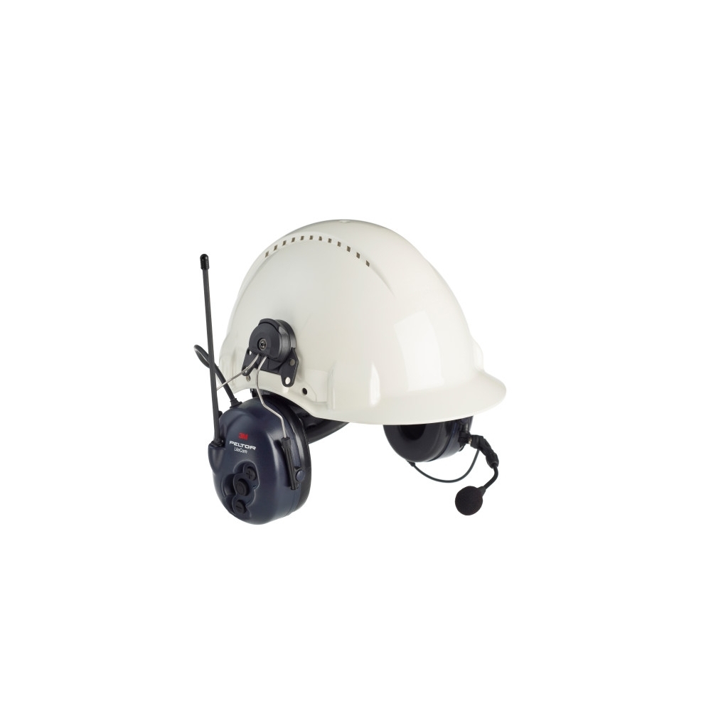 Cuffie auricolari, 3M, PELTOR, per attacco per elmetto, colore blu, attaccato a un casco bianco